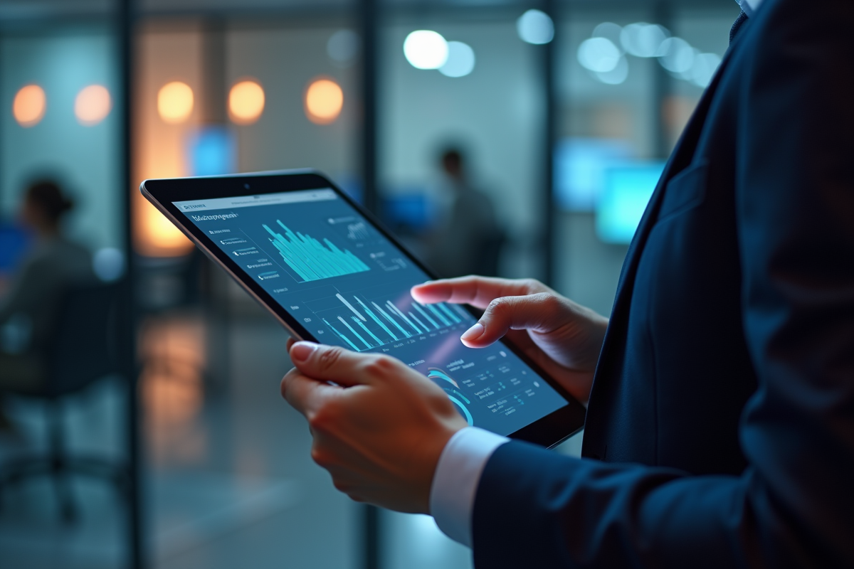 Mains utilisant une tablette pour analyser des graphiques de gestion des talents