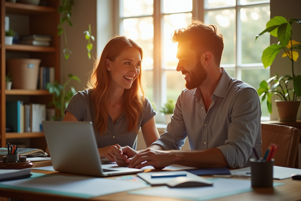 Couple travaillant ensemble dans un bureau à domicile créatif