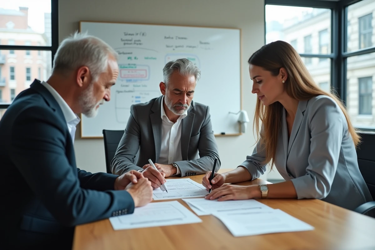 Groupe de collègues en réunion discutant d un projet