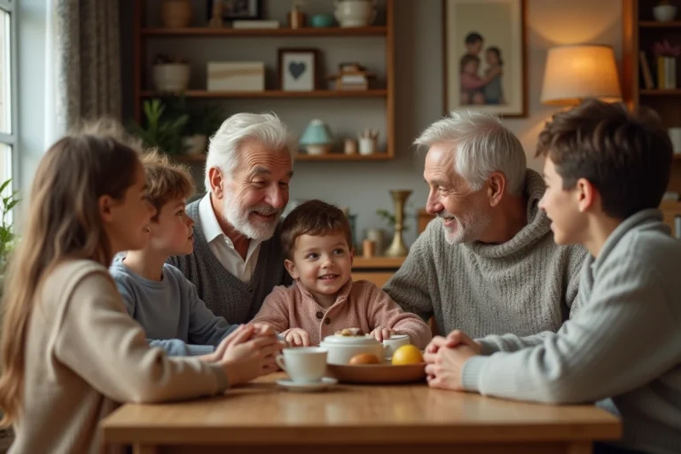 Famille multigenerational autour d'un dîner convivial
