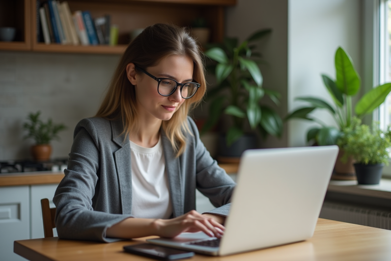 Femme en train de remplir une demande de logement en ligne