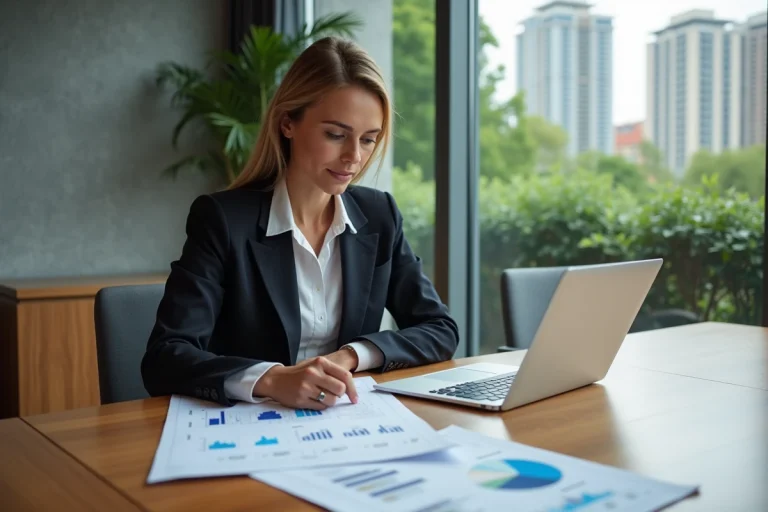 Femme d affaires en réunion avec plans immobiliers