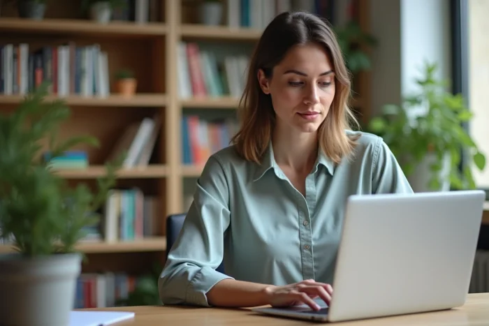 Femme utilisant le portail IProf Créteil à domicile