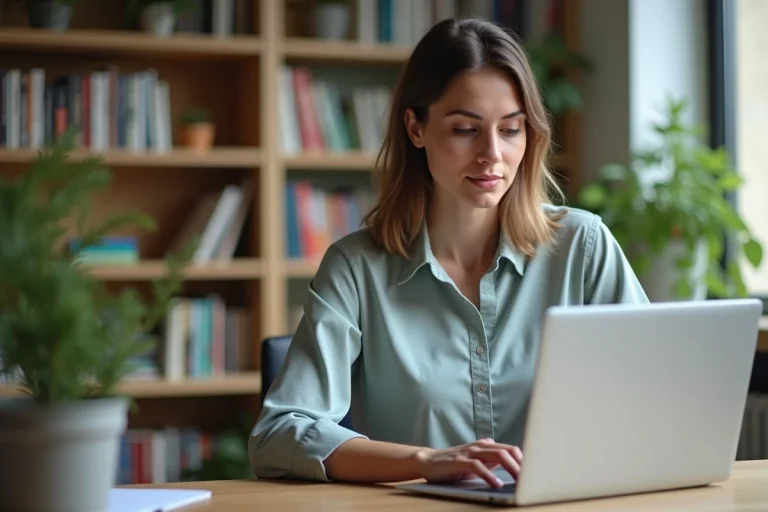 Femme utilisant le portail IProf Créteil à domicile