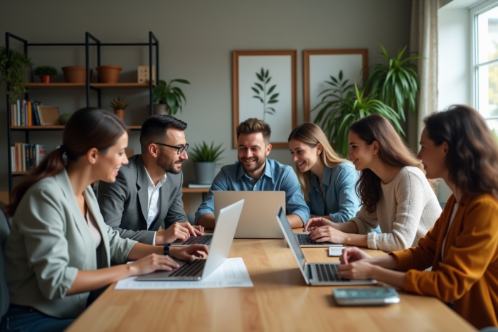 Groupe de professionnels collaborant dans un bureau à domicile