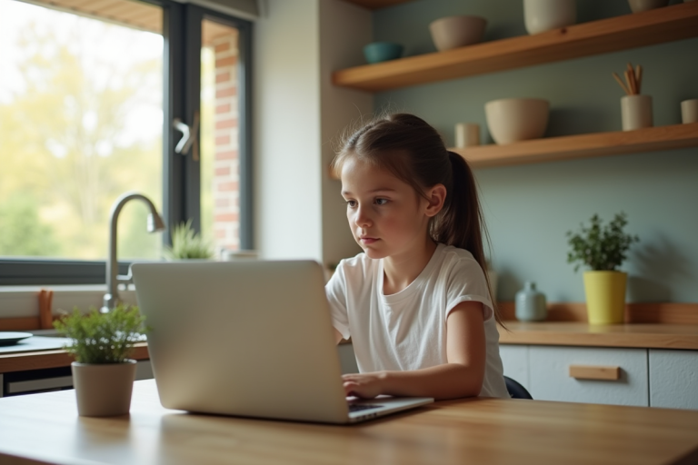 Jeune adulte recherche logement social sur un ordinateur