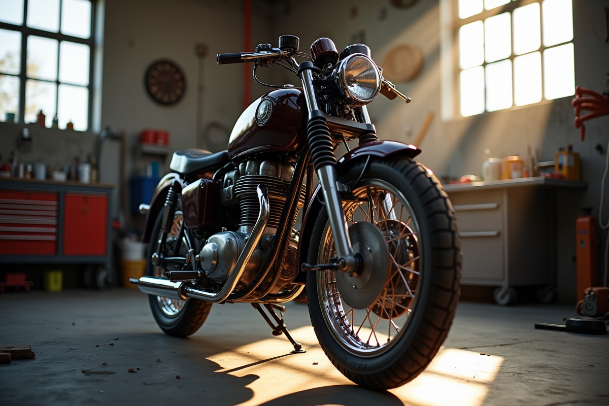 Mecanicien restaurant une moto classique dans un garage moderne